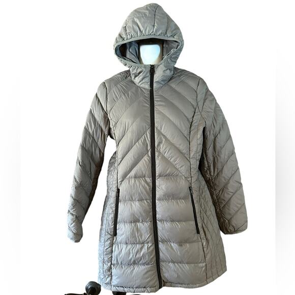 London Fog Jackets & Blazers - London Fog Lightweight Packable Gray Down Filled Hooded Full Zip Jacket Small